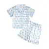 Conjunto de Pijama de Verano para Niñas Estampado de Moños Ropa de Casa para Niñas Conjunto de Dos Piezas Ropa para Niños Camiseta de Manga Corta con Cuello
