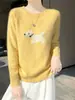 Nuevo Suéter de Lana Pura de Cuello Redondo Holgado para Otoño 2025 Jacquard de Perro Que Reduce la Edad Holgado Casual Versátil Suéter Pulóver