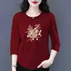 Comercio Electrónico Transfronterizo Comercio Exterior Estilo Mamá Mujeres de Mediana Edad Camiseta de Manga Tres Cuartos Holgada Casual Versátil Camiseta Base Superior