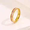 Anillo de gran venta transfronteriza, anillo de lujo ligero de nicho con diamantes de colores del cielo estrellado, acero de titanio, moderno y de alto valor, anillo personalizable
