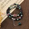 Nuevo brazalete de cerámica hecho a mano creativo de doble anillo para mujer, tradicional, simple, de doble anillo, con cuentas redondas, piedra transparente para mujer