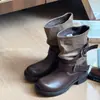 Hebilla de cinturón retro estilo europeo y americano, botas vaqueras, botas plisadas de plataforma, botas altas de montar para mujer, nuevo modelo 2026 botas largas hasta la rodilla