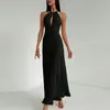 Moda Transfronteriza Europea y Americana Elegante Deseo Puro Chica Caliente Vestido Largo de Manga Larga Esponjoso Hueco de Color Sólido para Mujer Vestido Lv