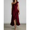 Sitio Independiente de Amazon Comercio Exterior Ropa para Mujer Estilo Nuevo Europeo y Americano Cruzado Vestido Elegante Irregular con Volantes Plisados