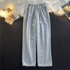 Calça Jeans com Cintura Elástica para Homens, Temporada de Primavera e Outono, Calça Wide-Leg Comprida, Marca Tendência, Corte Reto Solto, Calça Longa Azul Escuro, Exportação