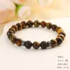 Pulseira de Ágata Preta com Contas Redondas Elástica Artesanal Moda Europeia e Americana Transfronteiriça Simples para Homens e Mulheres Atacado