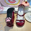 Zapatos Mary Jane Rojos Retro Franceses de Tacón Grueso para Mujer 2025 Nuevos de Verano Versátiles con Lazo Encaje Zapatos Pequeños de Cuero