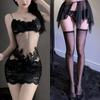 Lingerie Sexy Renda Transparente Camisola Sexy Estilo Irmã Real Pijama com Meia-Calça de Tela Estilo Pura Luxúria Feminina Bordado Verão