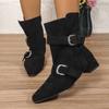 Hebilla de Cinturón Volteable de Dos Piezas Otoño e Invierno Tacón Grueso 2025 Estilo Nuevo de Nicho Occidental Botas de Montar para Mujer Diseño Usar Una Bota