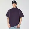 Camiseta de Moda de Manga Corta y Cuello Alto, Suéter Holgado para Hombre, Nuevo Estilo 2026, Cuello Alto, Media Cremallera, Top Casual Versátil, Al por Mayor