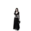 Conjunto Elegante y Hermoso de Primavera y Verano 2026 Estilo Coreano Chic Retro Blusa Negra Top Rayado y Falda Conjunto de Tres Piezas