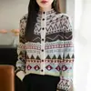 Cárdigan de punto jacquard estilo Fair Isle para mujer, otoño e invierno 2026, engrosado, cálido, chaqueta suéter elegante