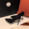 Tacones de Plataforma Stiletto Negros Impermeables para Mujer, Nuevo Estilo Otoño e Invierno 2026, Punta Fina, Ante, Zapatos Elegantes y Cómodos