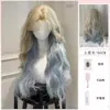 Peluca Femenina Cobertura Completa de Cabeza Blanco Dorado Degradado Azul Lolita Aspecto de Muñeca Lana Rizada Larga Rizada Cabello Natural Cobertura Completa de Cabeza