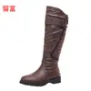 Nuevas botas largas de comercio exterior 2026 invierno deseo Estación independiente de Amazon Botas de cuero para mujer de talla grande planas de comercio exterior europeo y americano