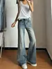 Streetwear Americano Menina Apimentada Jeans Azul Claro Feminino Temperamento Versátil Retrô Não Apertado nas Pernas Emagrecedor Valoriza Micro Flare Calças