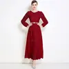 Vestido Longo de Renda Elegante Estilo Hepburn Socialite Francesa Transfronteiriço com Bordado e Pedraria Ajuste na Cintura Slim-Fit com Cinto Incluído