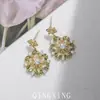 Brincos Originais de Novo Design Estilo Floresta Verde Oliva com Zircônia, Brincos de Tarraxa Florais Vazados Retrô Franceses, Brincos Versáteis da Moda para Mulheres