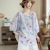 Estilo Nacional Fresco Diseño Bordado Holgado Talla Grande Transpirable Versátil Estilo Artístico Camisa Cardigan de Algodón y Lino para Mujer