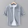 Camisa de manga curta solta estilo japonês para homens verão casual listrado top de algodão para homens camisa bonita 685