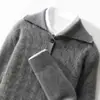 Suéter de lana 100% para hombre con cuello camisero, patrón trenzado, corte holgado, engrosado para otoño e invierno, talla grande, jersey de manga larga
