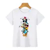 Moda Verão Versátil Fofo Estampado Mickey Mickey Mouse Roupas Infantis Parin Camiseta de Manga Curta Infantil Pequena