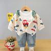 Novo Conjunto de Moda Outonal para Meninos de Crianças Pequenas e Médias, Roupa para Primavera e Outono, Conjunto de Três Peças com Cardigã com Capuz e Calças, Atacado de Comércio Exterior