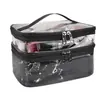 Bolsa de maquiagem transparente fofa de couro de camada dupla Polaroid, bolsa de higiene pessoal de viagem de grande capacidade, bolsa de armazenamento à prova d'água