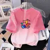 Camiseta de Verano con Degradado de Manga Corta para Niñas, Nuevo Top Estampado, Estilo Coreano, Holgada, Elegante, Transpirable y Moderna para Niños Medianos y Grandes