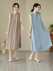 Camisa de Vestir sin Mangas de Color Sólido Nuevo Estilo Verano 2025 Elegante Adelgazante Holgada Casual Vestido de Color Sólido