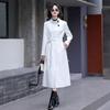 Gabardina de Cuero de Longitud Media de Doble Botonadura con Cinturón para Mujer, de Alta Gama y Elegante, Nueva Chaqueta de Cuero para Otoño e Invierno