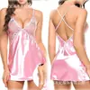 Comércio exterior europeu e americano transfronteiriço lingerie sexy sexy imitação seda de gelo alça cruzada nas costas camisola conjunto sexy D5074