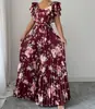 Vestido Longo Estampado Floral de Verão 2026 com Manga Bufante e Decote V Estilo Europeu e Americano Elegante Romântico Vestido Plissado