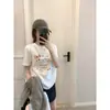 Sweet Ins Blusa Estampada de Estrela do Mar com Laço Feminina Verão Solta Ombro Direito Slim Camiseta Confortável Algodão Puro Manga Curta Tendência