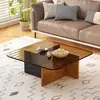 Mesa de centro quadrada de vidro temperado, adequada para salas de estar, apartamentos pequenos, design minimalista, design moderno criativo estilo italiano, modelo novo, mesa de centro baixa para pousadas
