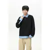 Moletom Spliced Polo de Manga Longa Rtimfd Xadrez Azul Falso Two-Piece Limpo Casual Estilo Miu Top para Homens