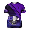 Camiseta Esportiva de Badminton com Estampa Digital 3D Moda Esportiva Casual Manga Curta Exportação Direta da Fábrica Fornecimento