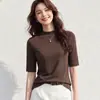 Camiseta base de lã feminina para primavera e outono, feita de algodão modal, com toque de alta qualidade e estilo, apresentando design de camiseta de manga média, novo modelo