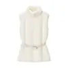 Comércio Exterior Atacado Moda Casual Simples Europeia e Americana Outono e Inverno Colete Peludo de Gola Alta com Cinto para Mulheres C93049