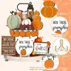 Juego de Decoración de Bandeja Escalonada de Acción de Gracias de Otoño de 16 Piezas - Calabaza de Otoño Hojas Estilo Rústico Adornos de Madera