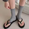 Calcetines finos de verano para mujer, calcetines grises sin talón, estilo ballet, estilo pasarela, calcetines holgados, adecuados para pantuflas y sandalias, a media pantorrilla para verano