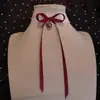 Collar de encaje blanco tipo Lolita con lazo, cadena para la clavícula de otoño e invierno, accesorios para reunión anual y actuación de Año Nuevo, campana, Navidad dulce y genial