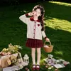 Suéter rojo para niña Ropa de Año Nuevo, top de punto con cuello, jersey estilo coreano para niños Otoño e Invierno