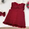Otoño e Invierno 2026 Nuevo Estilo Coreano para Niñas Vestido Chaleco Rojo Engrosado Lindo con Cuello Moda Versátil para Bebés