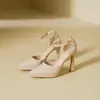 Zapatos de Plataforma de Tacón Alto Impermeables Color Nude para Mujer, Impresionante Nuevo Estilo Verano 2025, Tacón Grueso, Punta Fina, Sexys y Elegantes, Sandalias de Una Correa