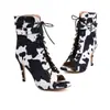 Botas Femininas de Verão com Estampa de Leopardo Europeia e Americana Baixas Sandálias Femininas Ozon Tamanho Extra Grande Botas Femininas Salto Super Alto Salto Fino Bico Redondo