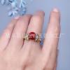 Anillo Ajustable de Cinabrio Natural con Tamaño Ajustable, con un Diseño de una Flor de Riqueza en Flor y una Bolsa de Bendición de Salud, Cobre Chapado en Plata 925, Nuevo Modelo