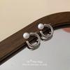 Pendientes de Plata de Ley 925 con Cierre de Mariposa, Forma de C con Perla, Diseño Único, Estilo Minimalista de Alta Gama, Tachuelas Metálicas Coreanas
