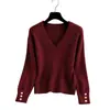 Suéter vermelho de gola V com ombros retos para mulheres, novo design de inverno 2025, blusa base estilosa, top extremamente atraente