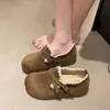 Zapatos Mula de Plataforma de un Paso para Mujer 2026 Otoño Retro Hebilla de Cuero Mocasines Slip-on con Tacón Cubierto